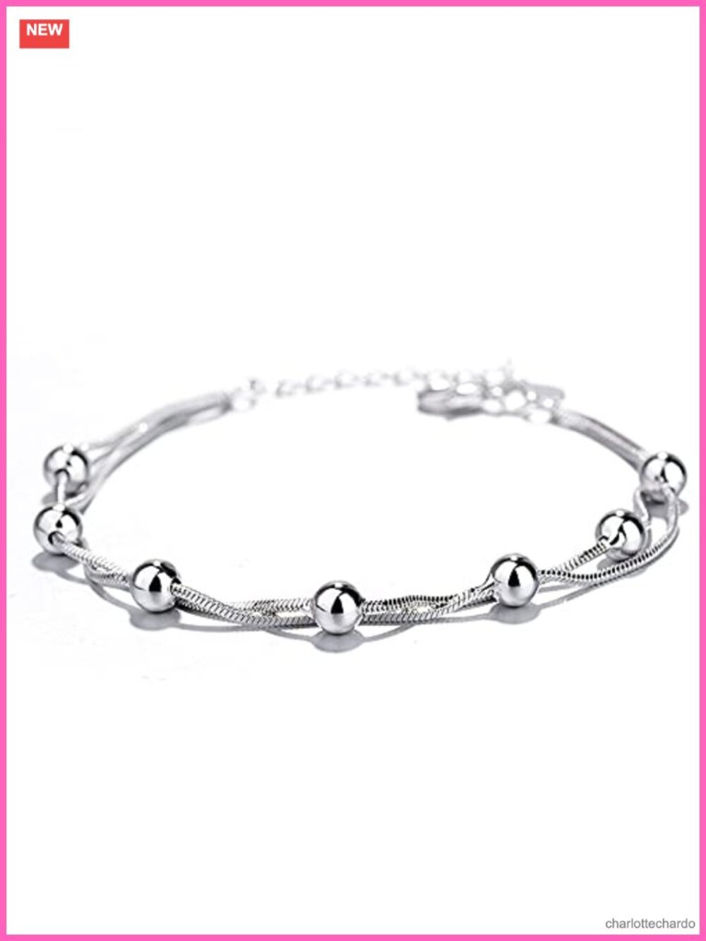 925 Sterling Silver Love Heart Charm Chain Bracelet Bangle Women